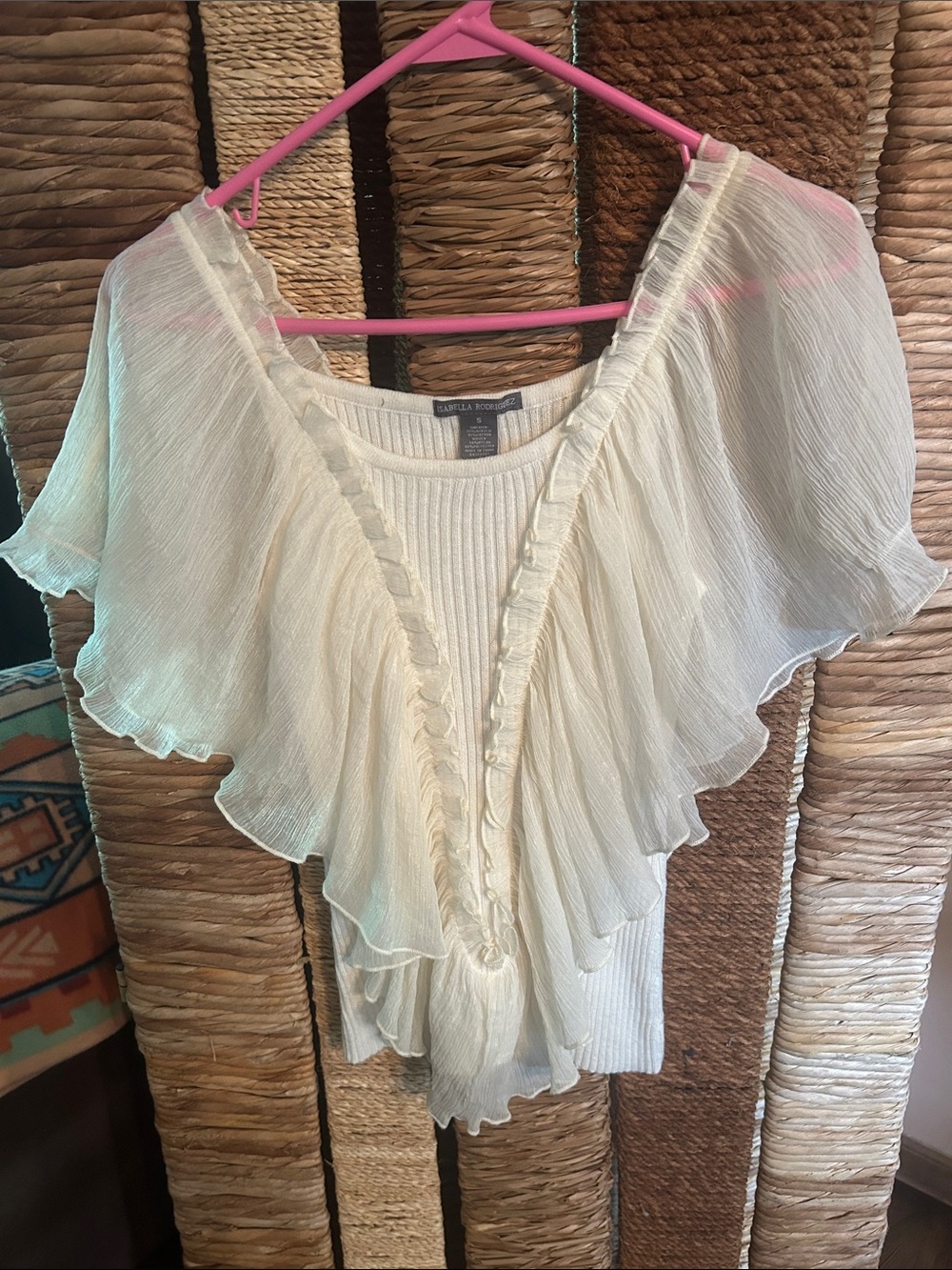 Cream Layered Ruffle Flutter Sleeve Sweater